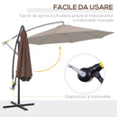 Ombrellone Decentrato da Giardino Ø300x250 cm con Base a Croce e Manovella in Acciaio e Poliestere Caffè  