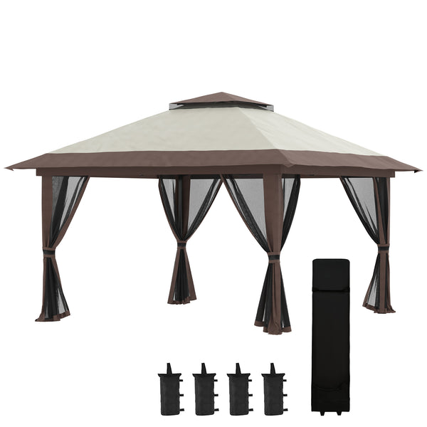 Gazebo Pieghevole 4x4 m ad Altezza Regolabile con Zanzariera e Borsa in Metallo e Tessuto Oxford Beige online