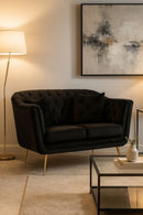 Divanetto Budapest Nero con Cuscini 130x83x91 cm in Compensato e Spugna e Ferro e Poliestere Nero      