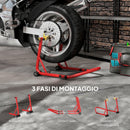 Cavalletto per Moto con Capacità di 544 kg Forcelle Regolabili a U e L in Acciaio Rosso   