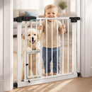 Cancelletto per Bambini Click-Clack 75x78 cm con Porta per Animali Domestici in Metallo Bianco      