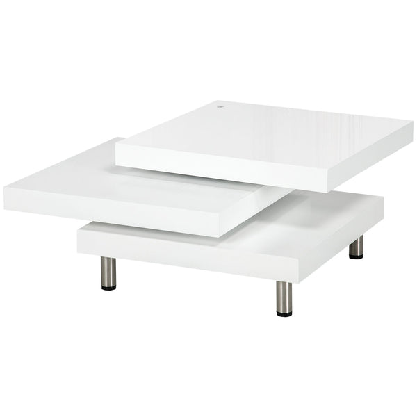 Tavolino da Caffè 3 Livelli 60x60x33,5 cm 2 Piani Rotanti in MDF Bianco sconto