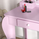 Set Toeletta per Bambina con Specchio in Acrilico e Sgabello Abbinato in Legno Rosa      