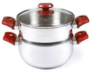 Pentola Ø22 cm in Acciaio Antiaderente Induzione con Vaporiera Collection Vapor Acciaio/Rosso