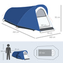 Tenda da Campeggio 265x140x95 cm con Gancio Interno e Finestre a Rete Azzurra