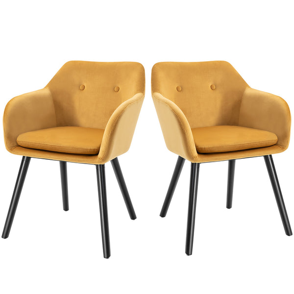 Set di 2 Sedie per Sala da Pranzo con Braccioli Imbottite 54x56x74 cm in Velluto Giallo sconto