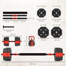 Set Pesi Palestra 4 in 1 30kg Manubri Bilanciere Kettlebell Rosso      