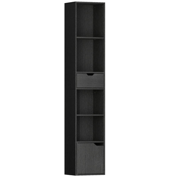 prezzo Libreria 30x24x158 cm a 4 Ripiani Aperti con Armadietto e Cassetto Nero