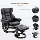 Poltrona Relax con Pouf Poggiapiedi e Funzione Massaggio Reclinabile a 145° e Girevole a 360° in Finta Pelle PU Nero      