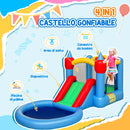 Castello Gonfiabile 415x205x190 cm con Trampolino 4 in 1 Scivolo e Piascina per Palline Multicolore      