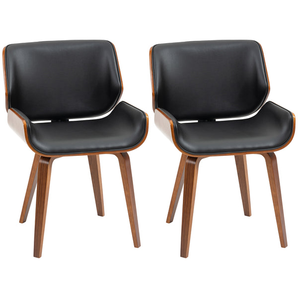 Set di 2 Sedie da Pranzo Stile Vintage Imbottite in Legno e Finta Pelle PU Nero e Marrone sconto