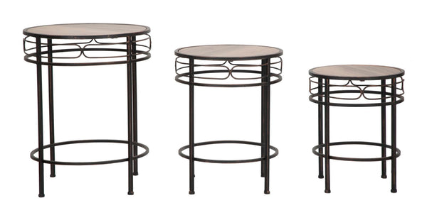 Tavolinetti Essential Tris Ø46x58-40x50-34x44 cm in Ferro e MDF Nero e Marrone prezzo