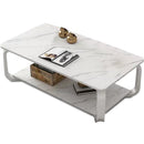 Tavolino Basso da Caffè 100x48x43 cm 2 Livelli Design Luxury Effetto Marmo Bianco 