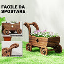 Fioriera a Carretto 68x38x52 cm con 4 Ruote Maniglia e Fori di Drenaggio in Legno      