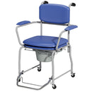 Sedia da Doccia 71x86,5x96 cm con Ruote Seduta Imbottita con Braccioli Ribaltabili in Acciaio e PU Blu      