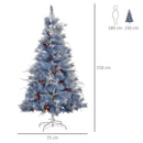 Albero di Natale Artificiale 150 cm 222 Rami con Foglie Argentate e Bacche Rosse