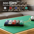 Set Poker con 300 Fiches Mescolatore e Distributore Carte Tappetino 5 Dadi Pulsante Dealer e Valigetta      