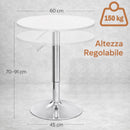 Tavolo Bar Girevole Ø60x70-91 cm con Altezza Regolabile in MDF e Metallo Bianco      