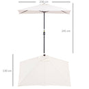 Mezzo Ombrellone da Giardino Mezzaluna 230 x130x245 cm con Apertura a Manovella Crema