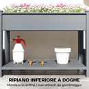 Fioriera Rialzata 149x46x76 cm con 2 Vasi Laterali e Ripiano per Attrezzi in Legno di Abete Grigio      
