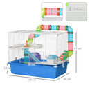 Gabbia per Criceti a 3 Livelli 59x36x47 cm con Tunnel Casetta e Ruota Blu e Bianco   