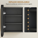 Specchio Contenitore 40,2x10,2x50,9 cm Armadietto con 2 Ripiani Regolabili in Legno e Vetro Nero      