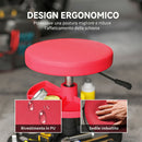 Sgabello da Officina Altezza 40-51 cm con Ruote Capacità fino a 135 kg con Vassoi Porta Utensili in Acciaio e Pelle Finta Rosso      