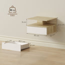 Set di 2 Comodini Sospesi 35x32x22,5 cm con Cassetto e Mensola Aperta Rivestimento in Melamina Bianco e Rovere      