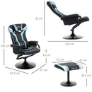 Sedia da Gaming Girevole Reclinabile con Poggiapiedi in Similpelle  Nera e Azzurro