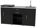 Composizione 3 Moduli Cucina Cucina 3 Fuochi a Gas + Armadietto con Cassetti + Mobile Lavandino Top in Acciaio Inox Nero  