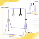 Sbarra Ginnastica Artistica per Bambini 148x105x88-128 cm ad Altezza Regolabile con 2 Anelli in Acciaio Viola      