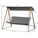 Dondolo 3 Posti da Giardino 224x133x173 cm in Acciaio Grigio