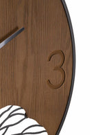 Orologio da Muro Wood/Leaf 60x2x60 cm in Ferro e MDF Nero e Marrone      