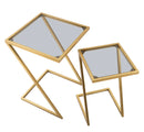 Tavolinetti Z Coppia 40x40x60 cm - 30x30x50 cm in Ferro e Vetro Oro      