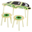 Set Macchinina con Tavolino e 2 Sgabelli per Bambini in Legno 76.5x58.5x46 cm 