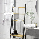 Portasciugamani da Terra Pieghevole 3 Barre e 3 Ripiani 53x31x153 cm in Bambù e Acciaio Nero