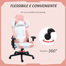 Sedia da Gaming Reclinabile 155° con Poggiatesta e Supporto Lombare 69x54x125-132,5 cm in Similpelle Rosa