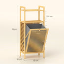 Mobile Bagno a Doghe con Cesto Portabiancheria 40x30x95 cm Apertura a Ribalta in Bambù e Poliestere Grigio e Legno  