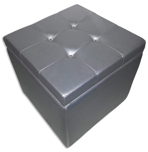 sconto Cubo Pouf Contenitore in Similpelle e Cristalli Renier Argento