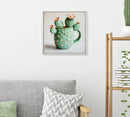 Stampa su Tela Laccata con Cornice Vasetto Cactus 40x2,8x40 cm in Pino e Tela e Plastica      