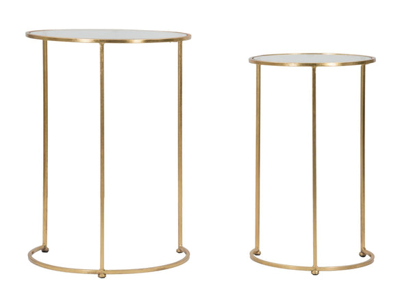 Tavolinetti Glam Simply Coppia Ø44,5x63-34,5x56,5 cm in Ferro e Vetro Oro sconto
