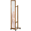 Specchio da Camera e Ingresso con Ripiano Inferiore e Binario 35,5x49,5x167,8 cm in Legno e Vetro 