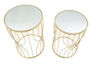 Tavolinetti Ligne Coppia Ø38x55 cm - Ø33x50 cm in Ferro e MDF e Specchio Oro      