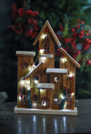 Casa Natalizia innevata con 20 Led H40 cm in Legno e Plastica