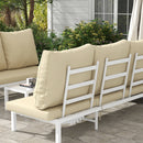Set 2 Lettini Prendisole da Giardino e Tavolino in Vetro Beige 