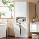 Mobile da Bagno 60x30x174 cm a 2 Ante con Cesto Portabiancheria a Ribalta e Ripiano Aperto in Legno Bianco      