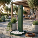 Fontana da Giardino Design a Colonna Ovale Rubinetto in Ottone e Base con Ciottoli Verde