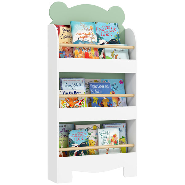 prezzo Libreria per Bambini 55x15x110 cm a Forma di Orsetto a 3 Ripiani con Barriere Frontali in MDF e Legno Verde