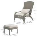 Sedia da Giardino con Poggiapiedi e Cuscini Imbottiti 64x82x89 cm in Rattan e Acciaio Grigio e Crema