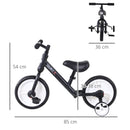 Bicicletta Pedagogica Evolutiva per Bambini da 2-5 Anni Sellino Regolabile in Metallo Nero 